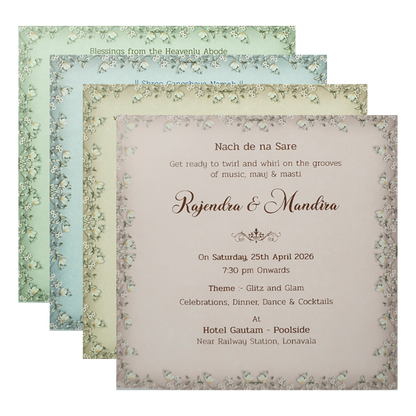 Green Floral Frame Wedding Invitation Box - KSI64190