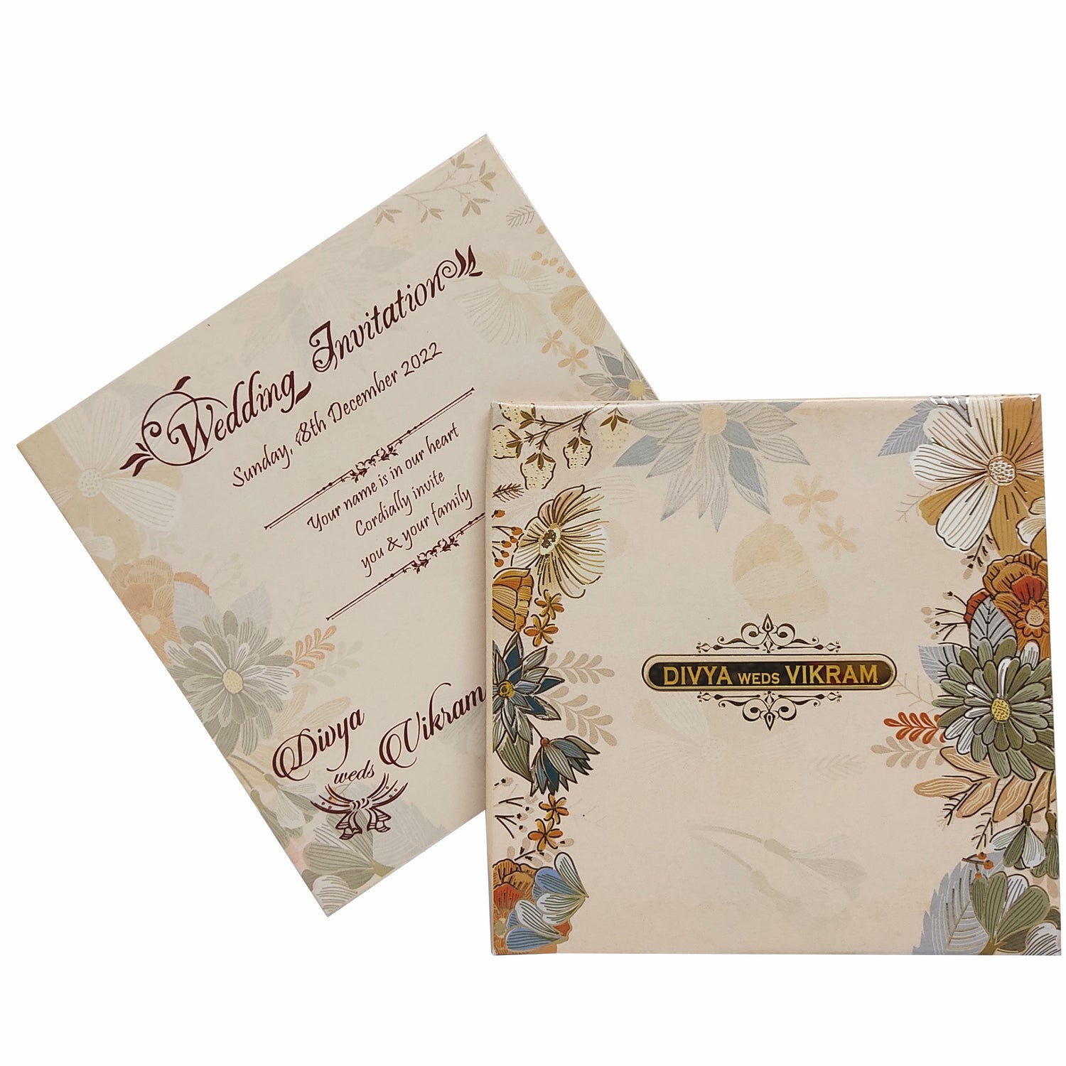 Pink Padded Floral Wedding Card In Offset Print-KNC5602P-King of Cards