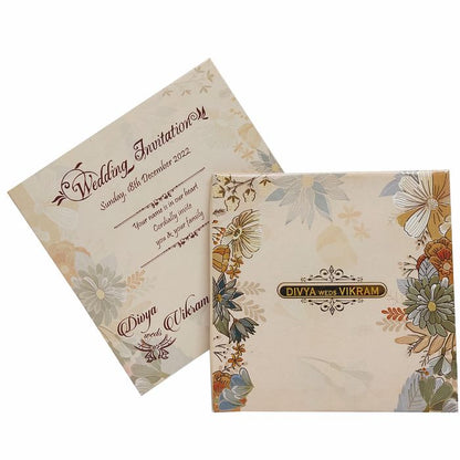 Pink Padded Floral Wedding Card In Offset Print-KNC5602P-King of Cards