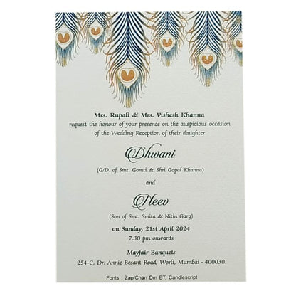 Grey Peacock Single Sheet Invitation Card-King of Cards