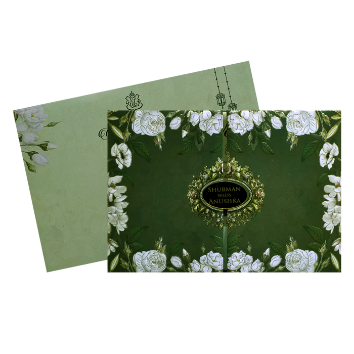 Dark Green Padded Marriage Invitation Card-King of Cards