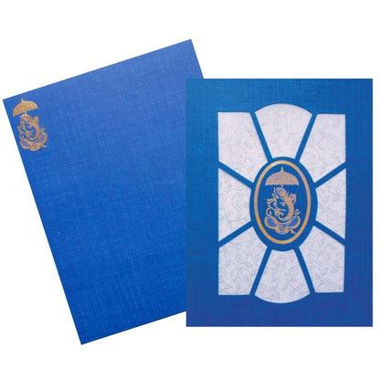 Blue Die Cut Invitation With White Floral Wolly-King of Cards