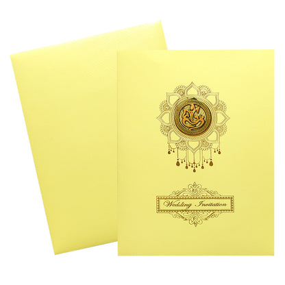 Cream Ganesha Wedding Card-KNK8703W