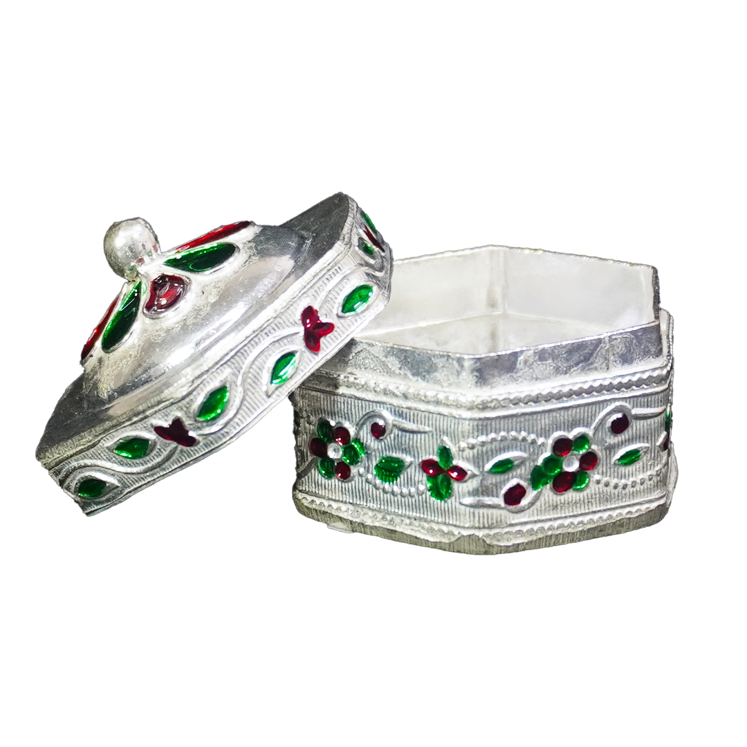 Floral Silver-Plated Hexagon Box-King of Cards