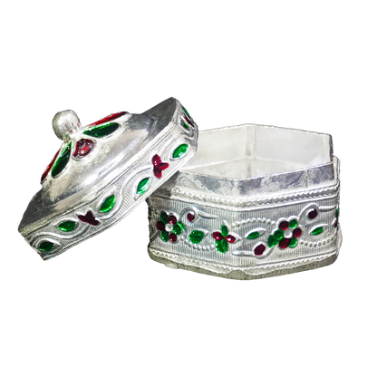 Floral Silver-Plated Hexagon Box-King of Cards
