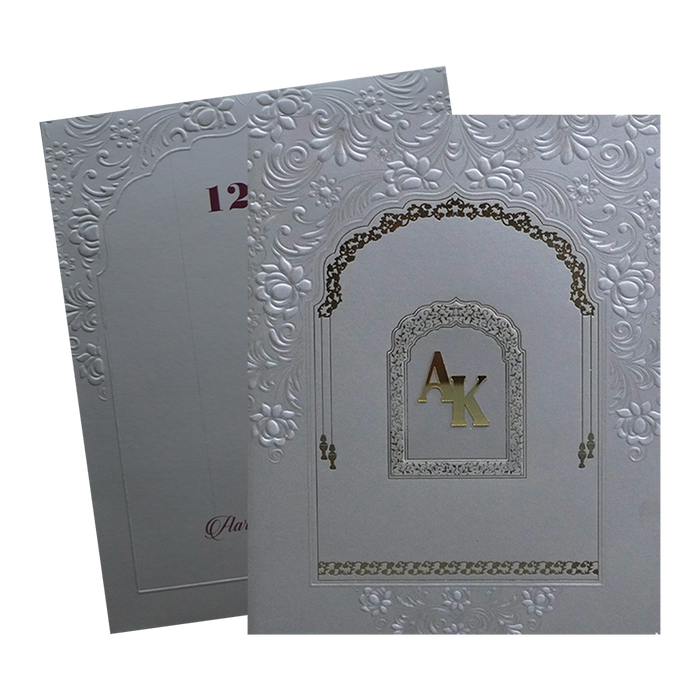 Grey Embossed Floral Wedding Card-King of Cards