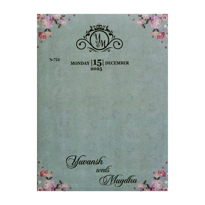 Glacial Green Floral Wedding Card-KVN07240