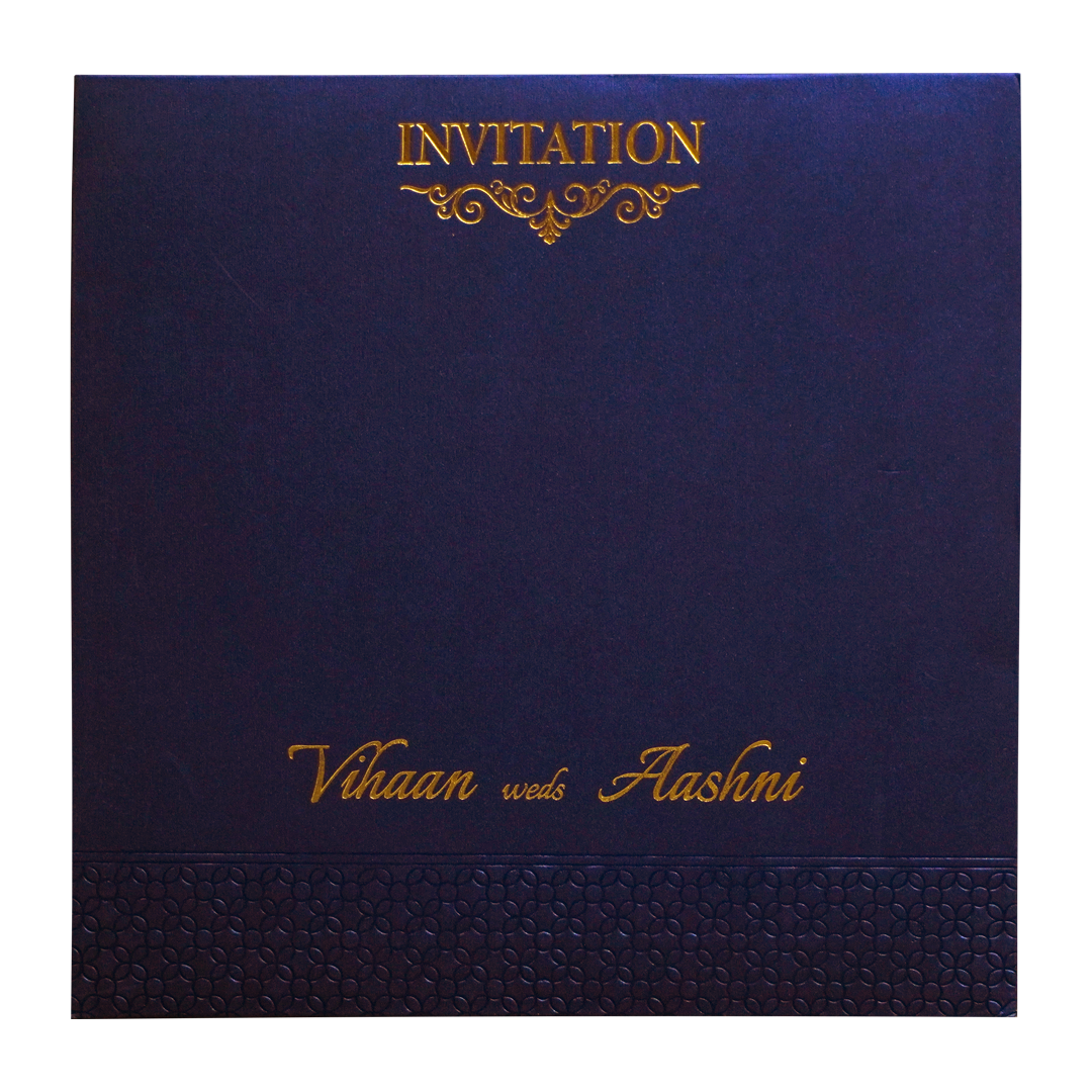 Royal Blue Embossed Padded Wedding Card-KRC30461