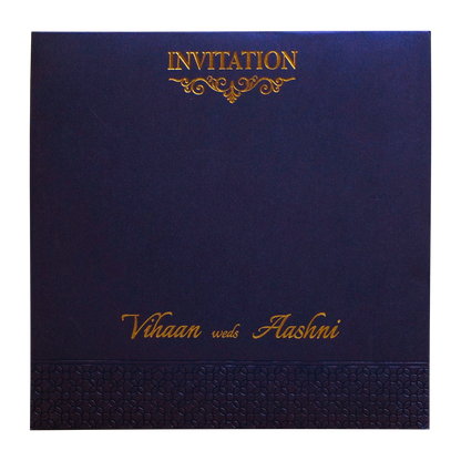 Royal Blue Embossed Padded Wedding Card-KRC30461