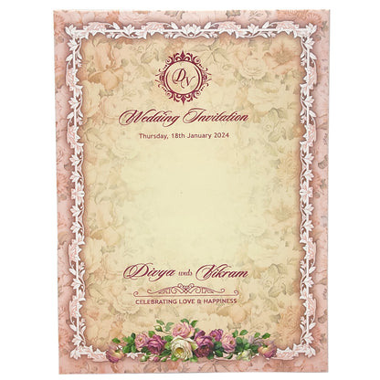 Pink Padded Floral Wedding Card In Offset Design-KNPO9531P