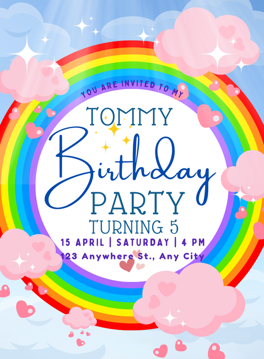 Pink Cloud Rainbow Invitation-AARNB003