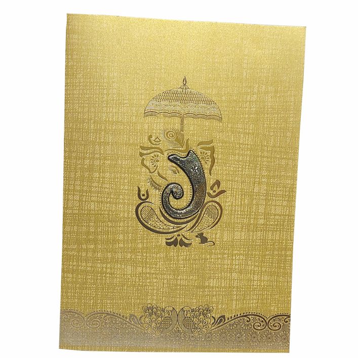 Brown Gold Metallic Embossed Ganesha Trunk Invitation-KNCA202B