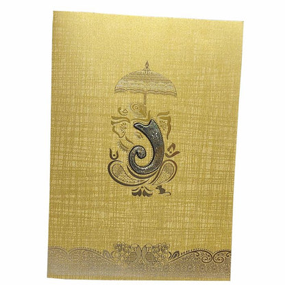 Brown Gold Metallic Embossed Ganesha Trunk Invitation-KNCA202B