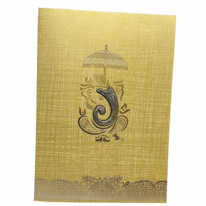 Brown Gold Metallic Embossed Ganesha Trunk Invitation-KNCA202B-King of Cards
