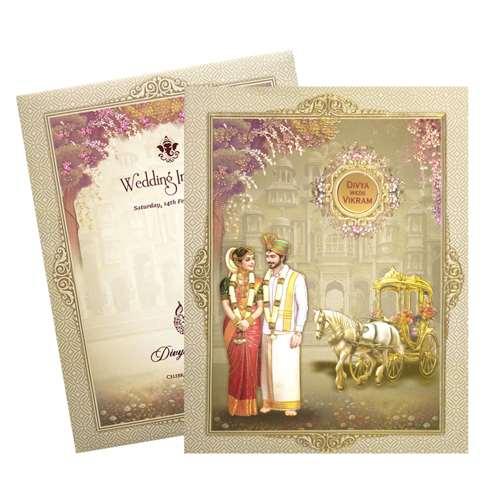 Dark Green South Indian Wedding Card-King of Cards