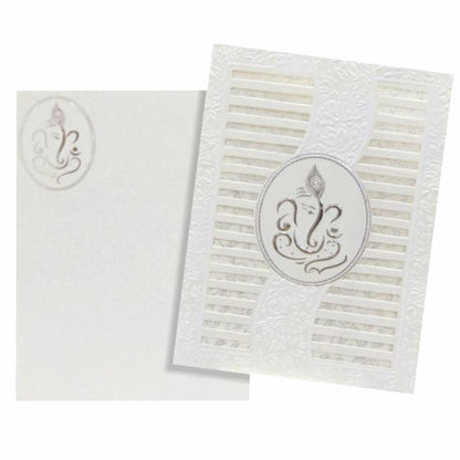 Dazzling White Colour With Ganesha Wedding Card- KNK30730