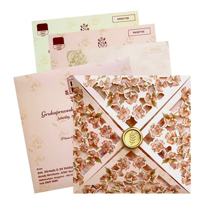 Pink Floral Laser Cut Invitation Card-King of Cards
