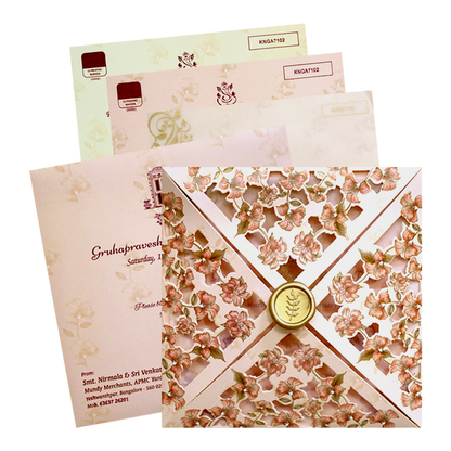 Pink Floral Laser Cut Invitation Card-King of Cards