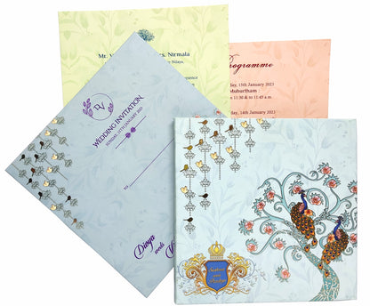 Light blue padded peacock scodix royal invitation card-King of Cards
