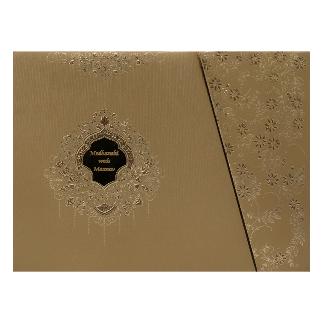 Gold Floral Diagonal Padded Wedding Card-KSSC2120