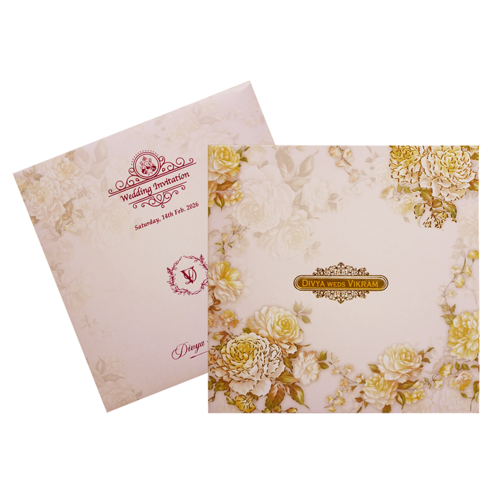 Berry Pink Floral Offset Print Invitation With Name Plate-KNKBY5406-King of Cards