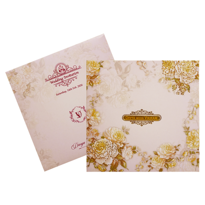 Berry Pink Floral Offset Print Invitation With Name Plate-KNKBY5406-King of Cards