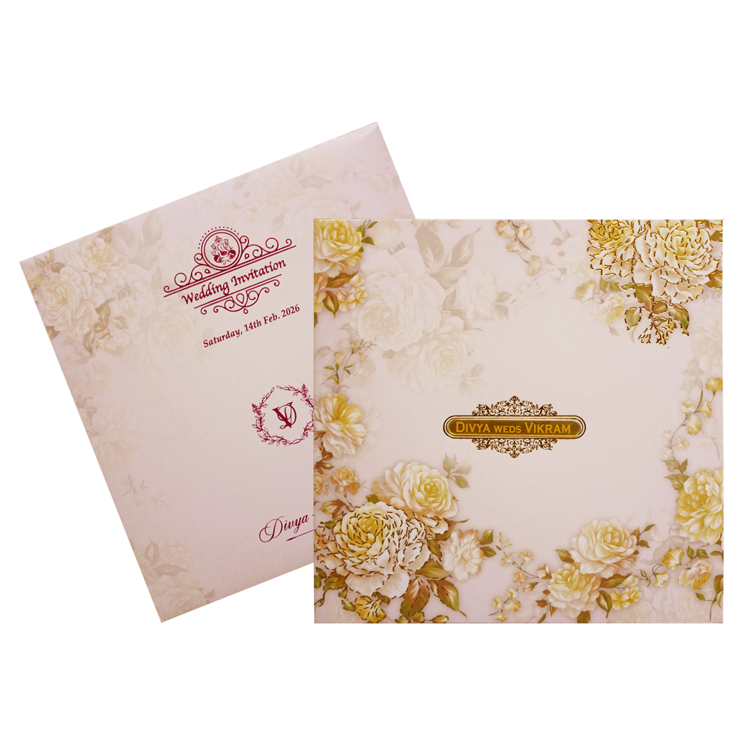 Pink Yellow Rose Floral Wedding Card-KNKBY5406