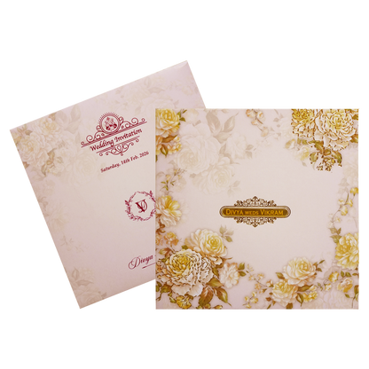 Green Offset Berry Floral Wedding Card With Name Plate-KNBY5402-King of Cards