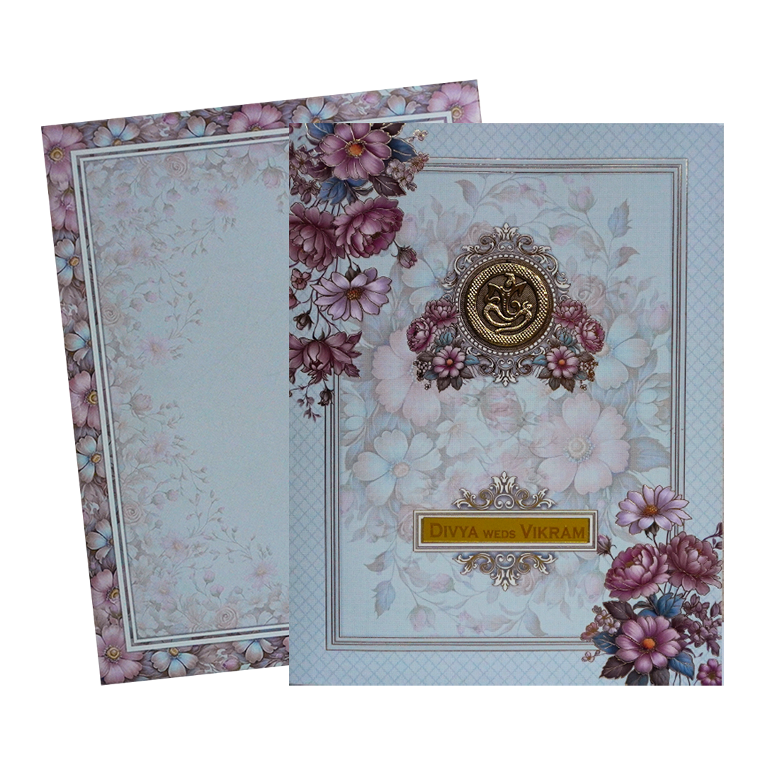 Light Blue Floral Box Wedding Card-KNKN6309