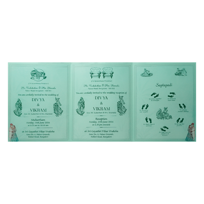 Regal Green Ganesha Wedding Card-KNAV1802