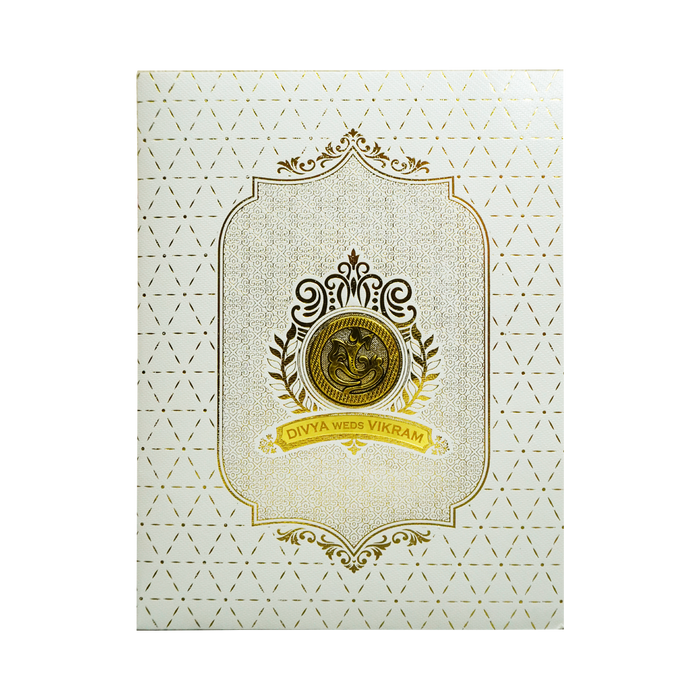 Metallic White Ganesha Wedding Card-King of Cards