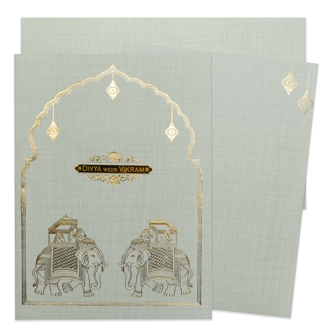 Grey Royal Elephant Wedding Card-KNK7083G