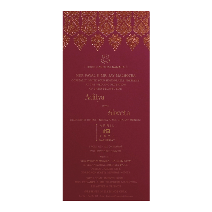 Dark Raspberry Single Wedding Card-King of Cards