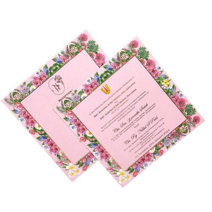 Pink Trendy Laser Cut Invitation With Gold Wedding Logo-KNKYP003-King of Cards