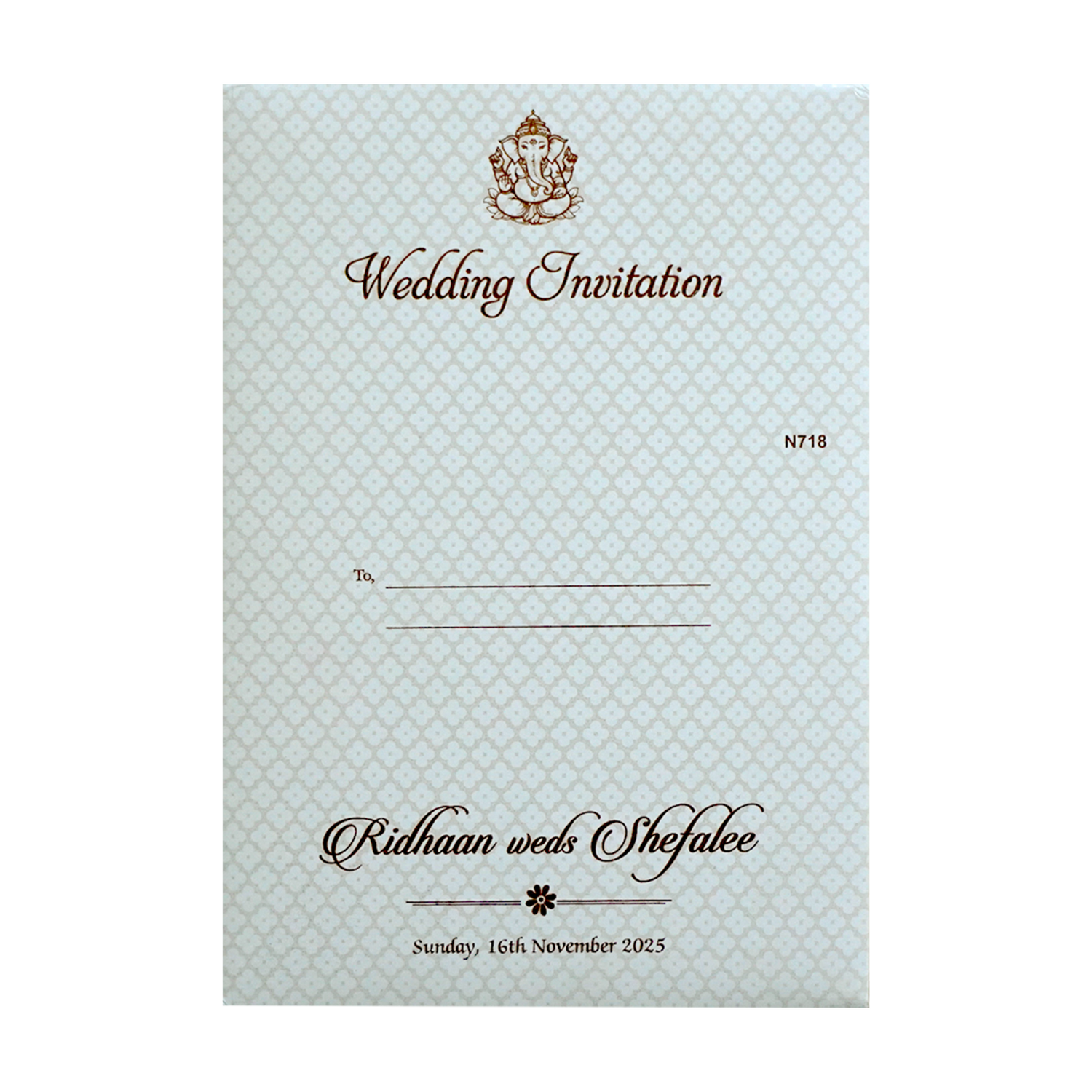 White Quilted Floral Ganesh Wedding Card - KVN07180