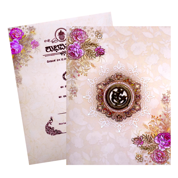 Cream Floral Hindu Wedding Card-King of Cards