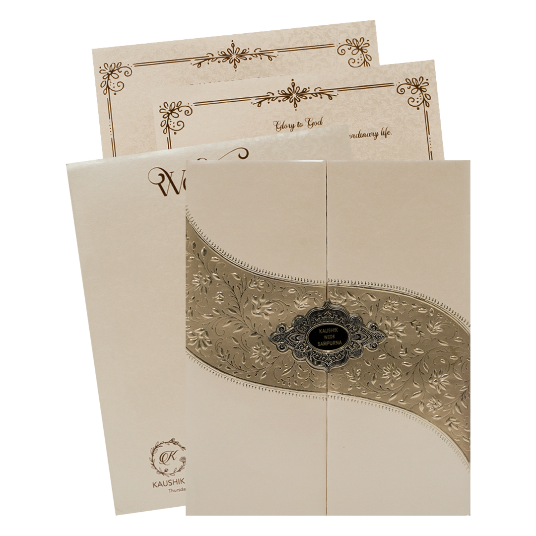 Cream Gold Wave Padded Wedding Card-KSSC2065