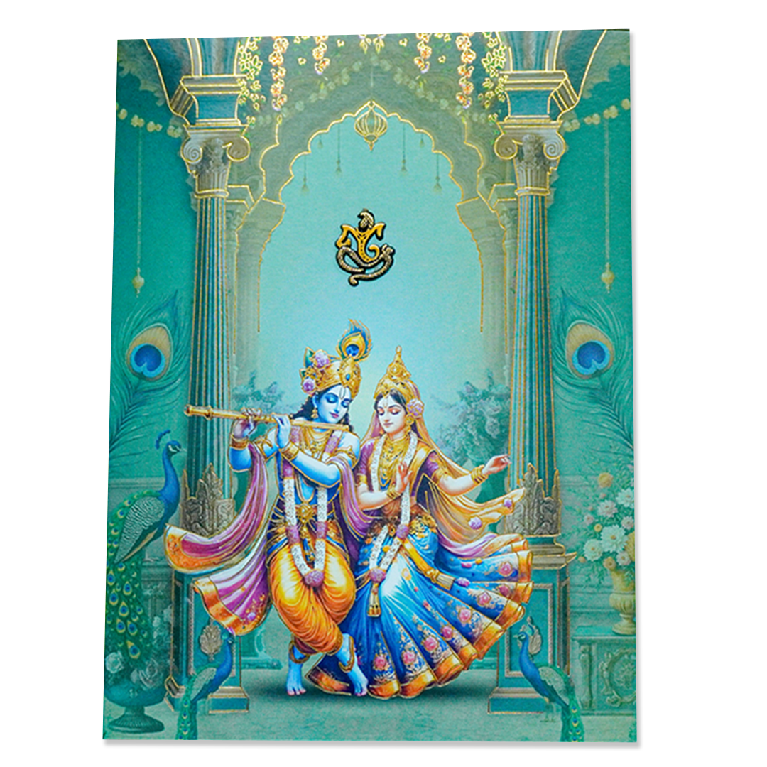 Green Radha Krishna Elegant Wedding Card - KNTY6816