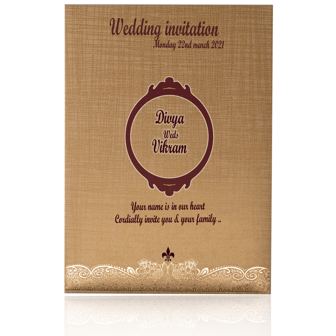 Brown Gold Metallic Invitation Card With A Floral Touch-KNCM25NG-King of Cards