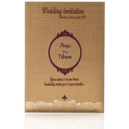 Brown Gold Metallic Invitation Card With A Floral Touch-KNCM25NG-King of Cards