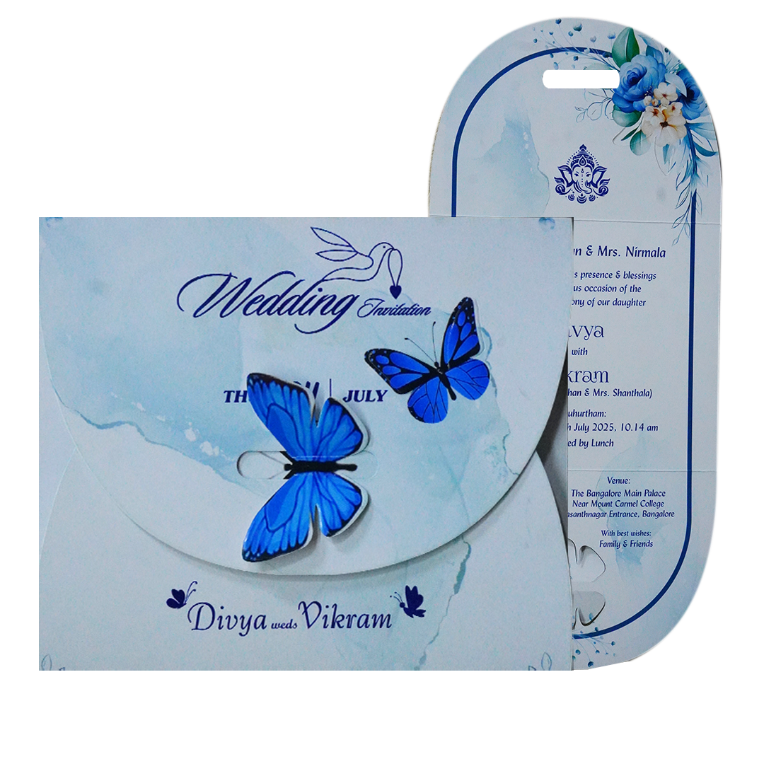 Butterfly Green And Blue Wedding Card-King of Cards