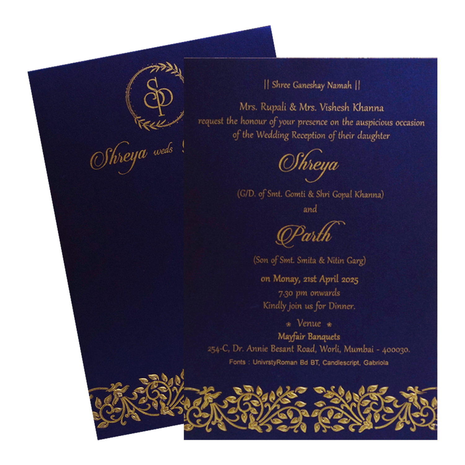 Royal Blue Single Wedding Card-KRCS7201