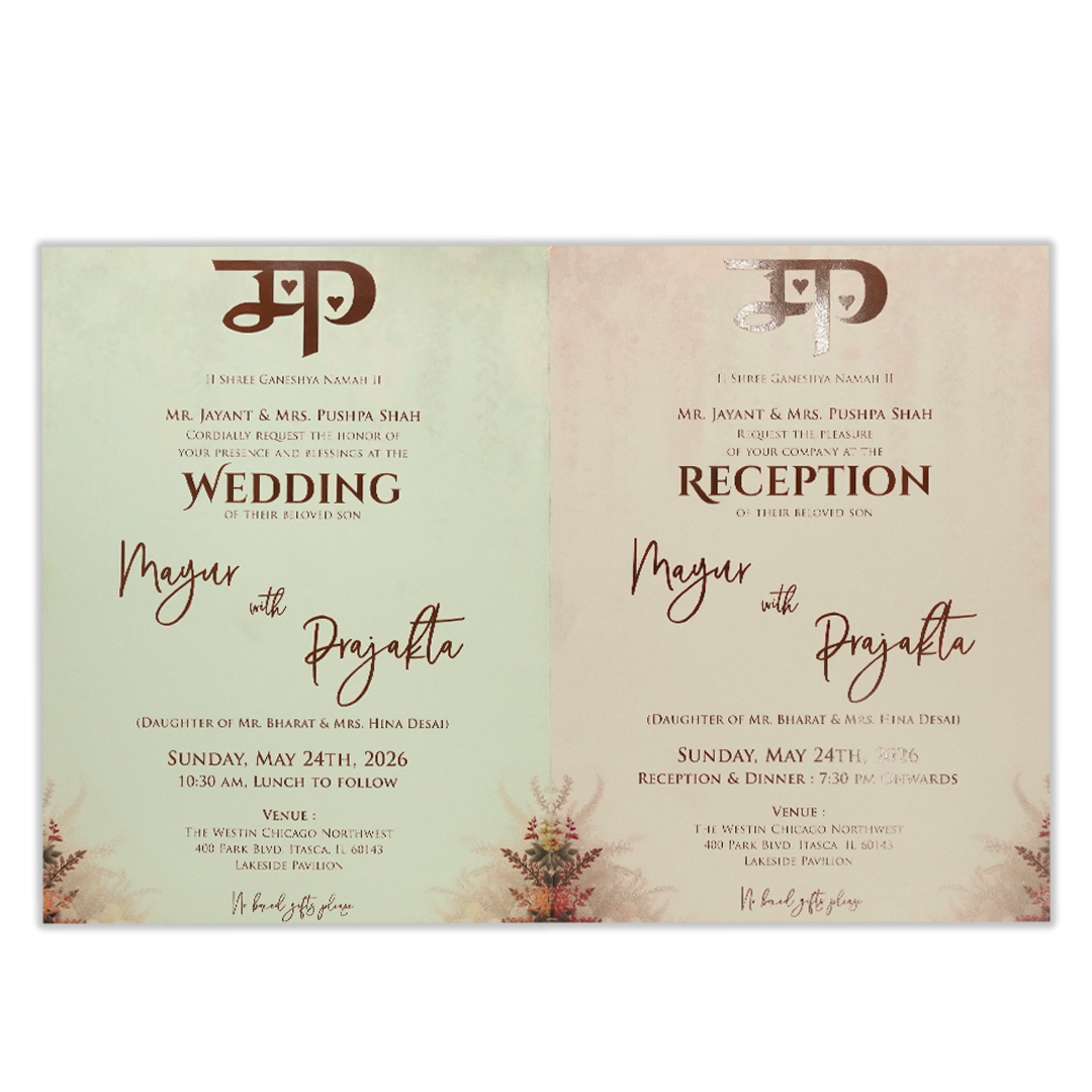 Cream Floral Palace Elephant Wedding Card-KSH73050