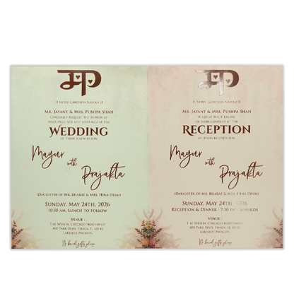 Cream Floral Palace Elephant Wedding Card-KSH73050