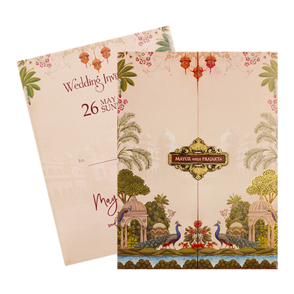 Pink Peacock Garden Wedding Card-KSH73060