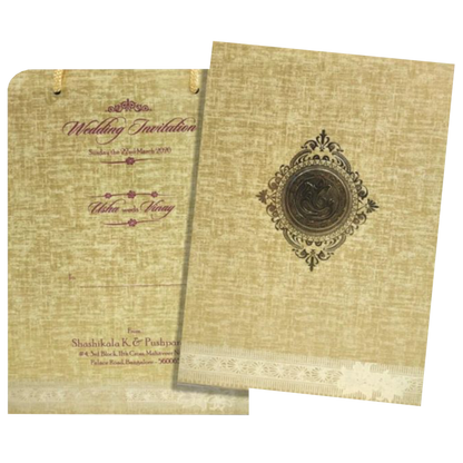 Brown Gold Premium Padded Stiff Board Invitation Card With Ganesha-KNPS9512N-King of Cards