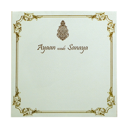 Pearl White Gold Floral Box Invitation Card-KRC30240