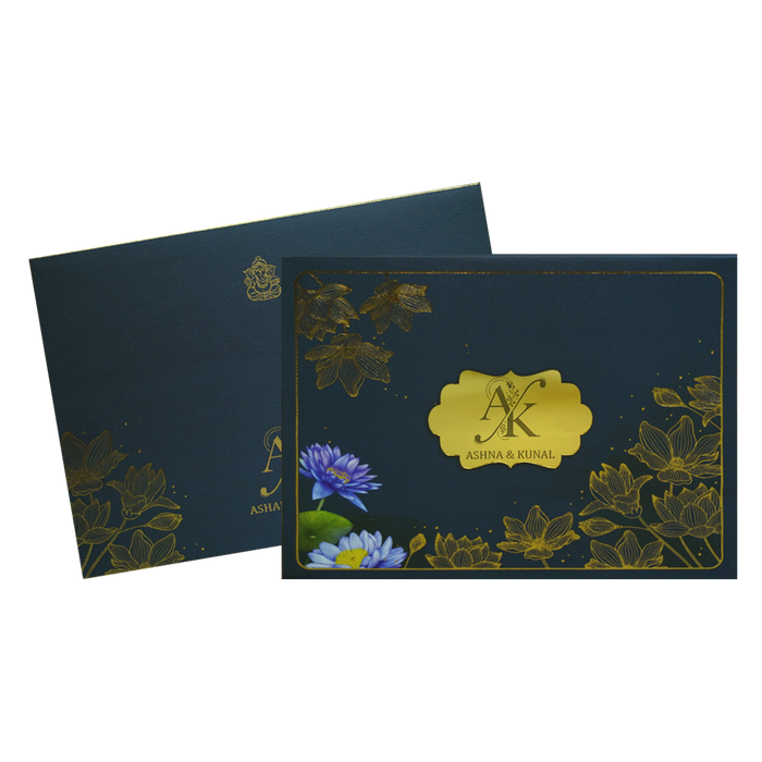 Blue Floral Wedding Card Design-King of Cards