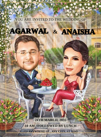 Aqua Splash Caricature Wedding Invitations-AACAR020