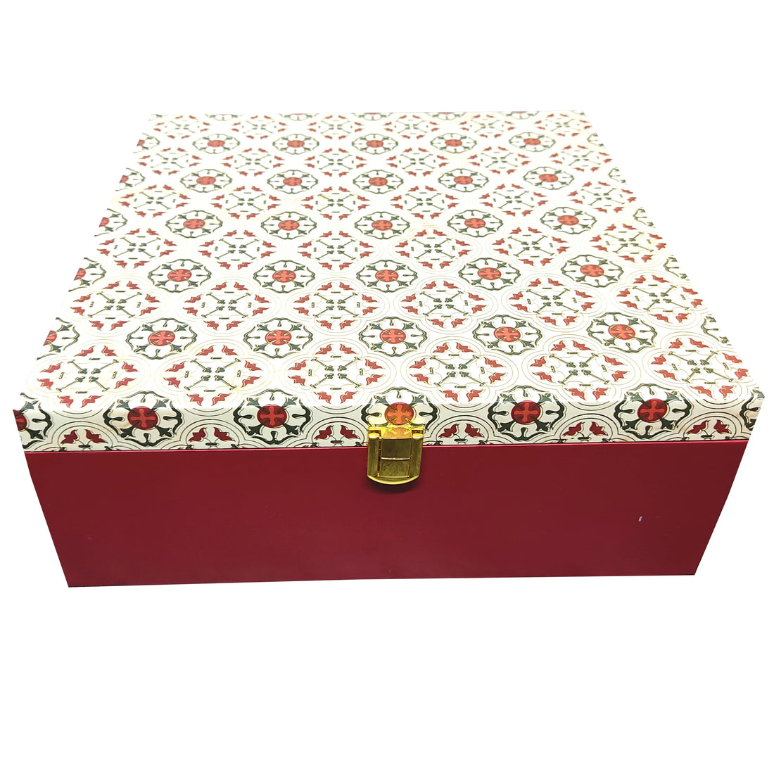 Red Floral Square Box Invitation-KBX0505-King of Cards